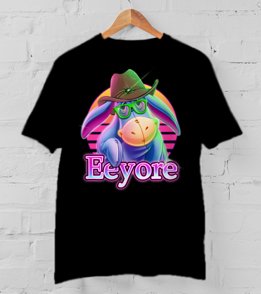 Eeyore Cowboy Hat Neon Retro Glasses Style T-Shirt