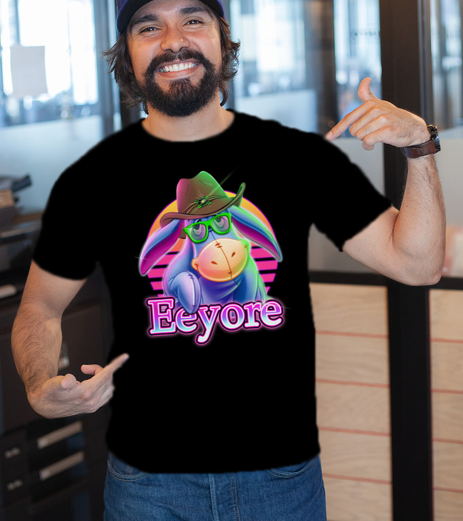 Eeyore Cowboy Hat Neon Retro Glasses Style T-Shirt