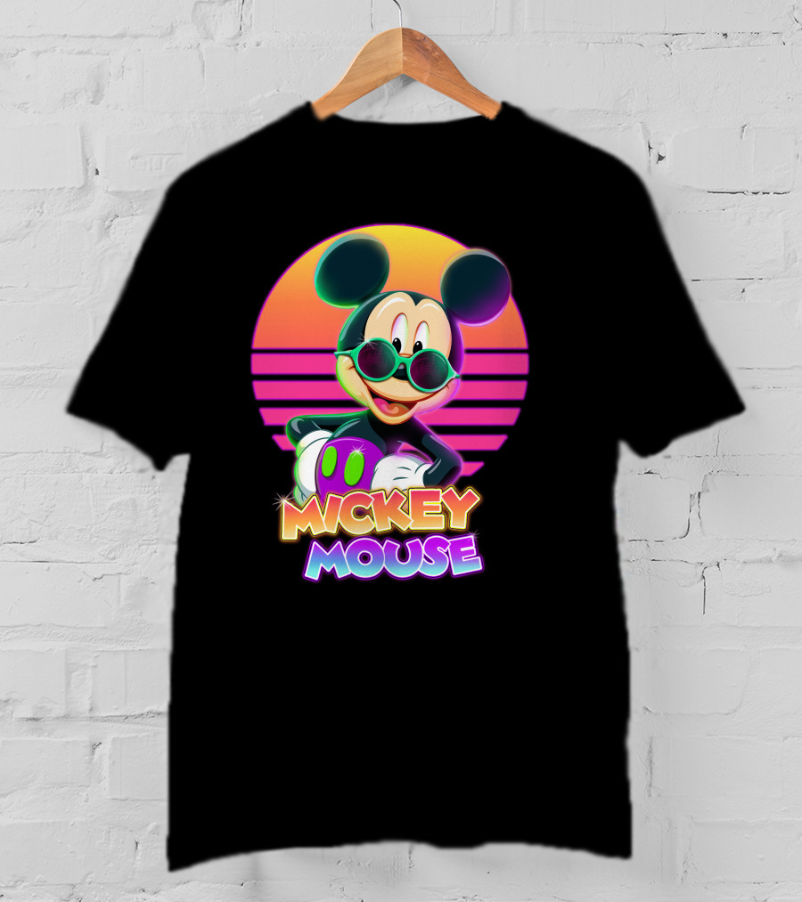 Mickey Mouse Retro Neon Style Sunglasses Sunset T-Shirt