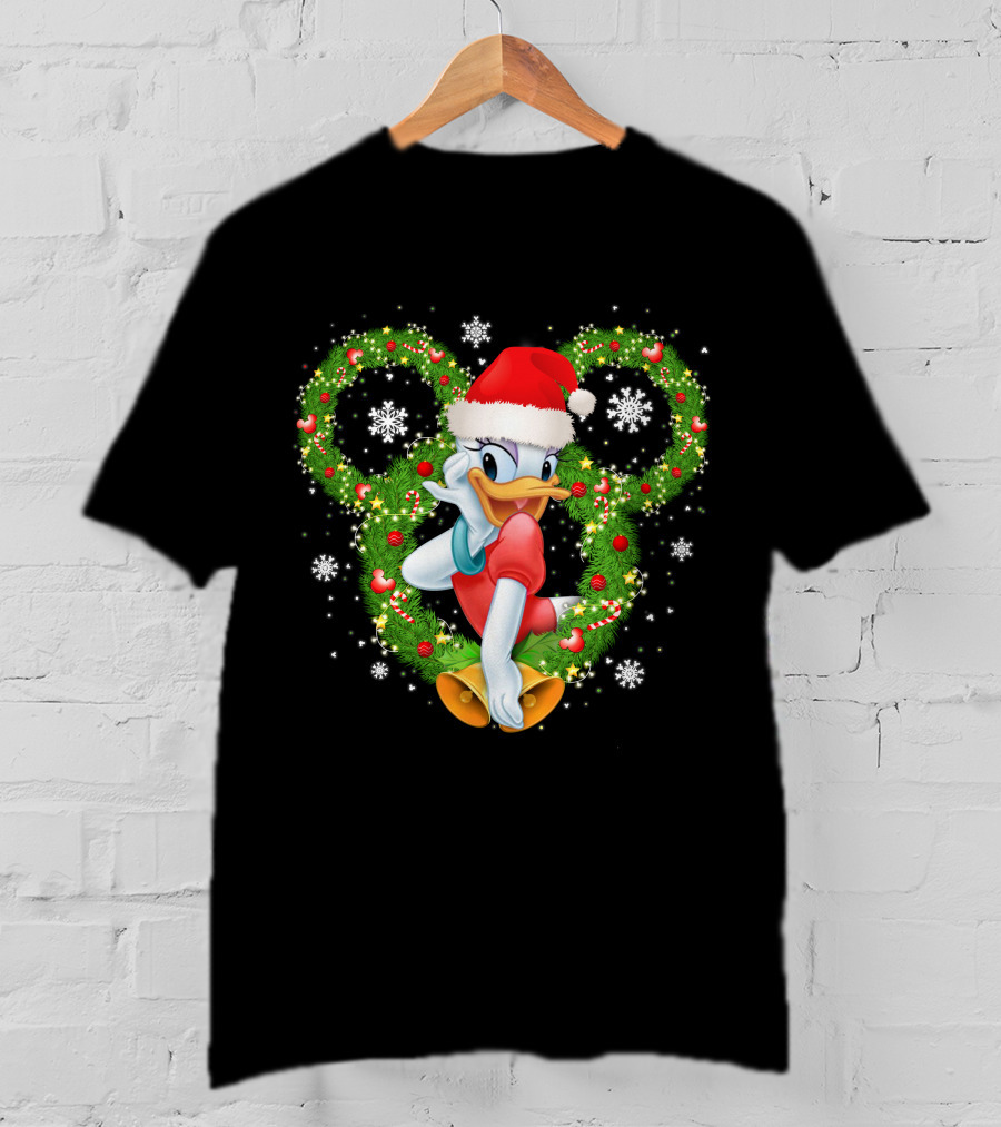 Daisy Duck Christmas Santa Hat Mickey Wreath Snowflakes T-Shirt