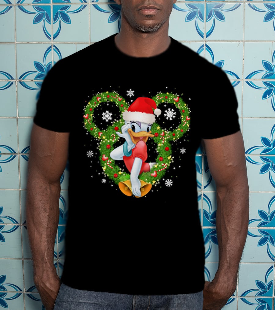 Daisy Duck Christmas Santa Hat Mickey Wreath Snowflakes T-Shirt