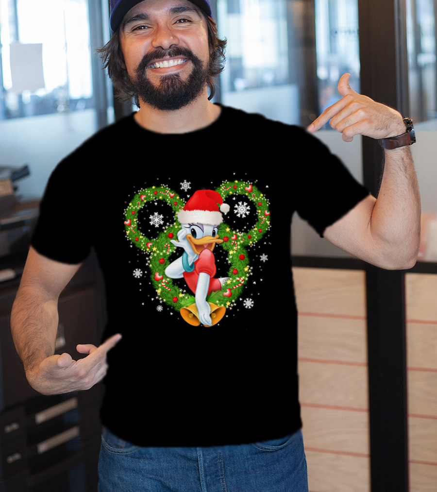 Daisy Duck Christmas Santa Hat Mickey Wreath Snowflakes T-Shirt