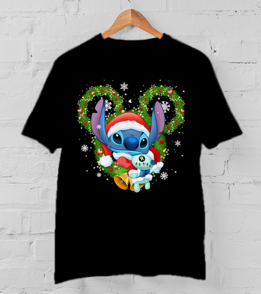 Stitch Santa Christmas Wreath Lilo And Stitch Disney Holiday T-Shirt