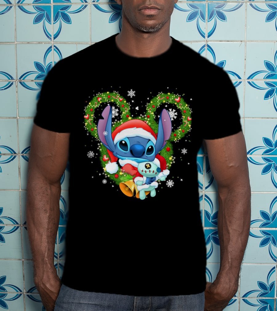 Stitch Santa Christmas Wreath Lilo And Stitch Disney Holiday T-Shirt