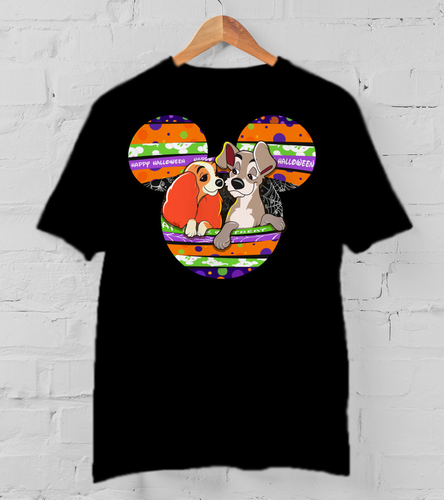 Halloween Lady And The Tramp Mickey Mouse Head T-Shirt