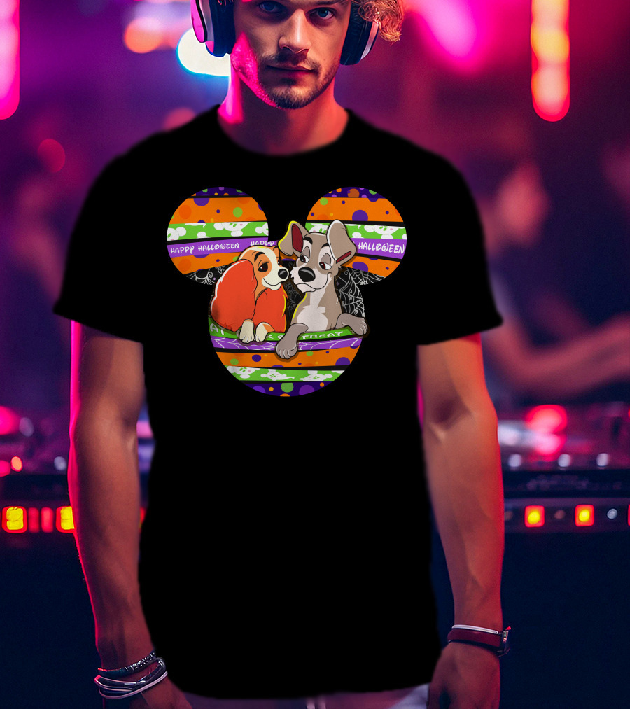 Halloween Lady And The Tramp Mickey Mouse Head T-Shirt