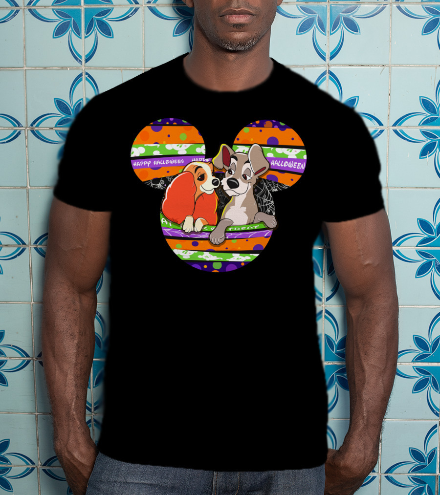 Halloween Lady And The Tramp Mickey Mouse Head T-Shirt