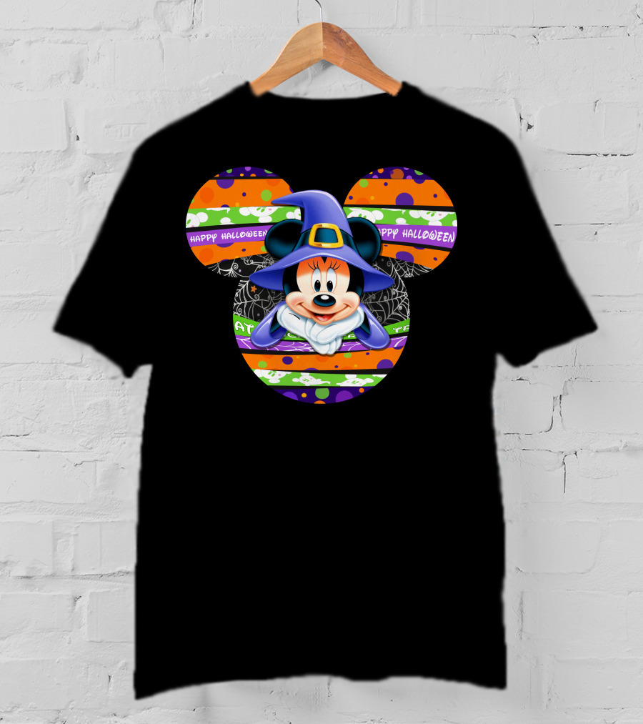 Minnie Mouse Happy Halloween Witch Hat Mickey Head T-Shirt