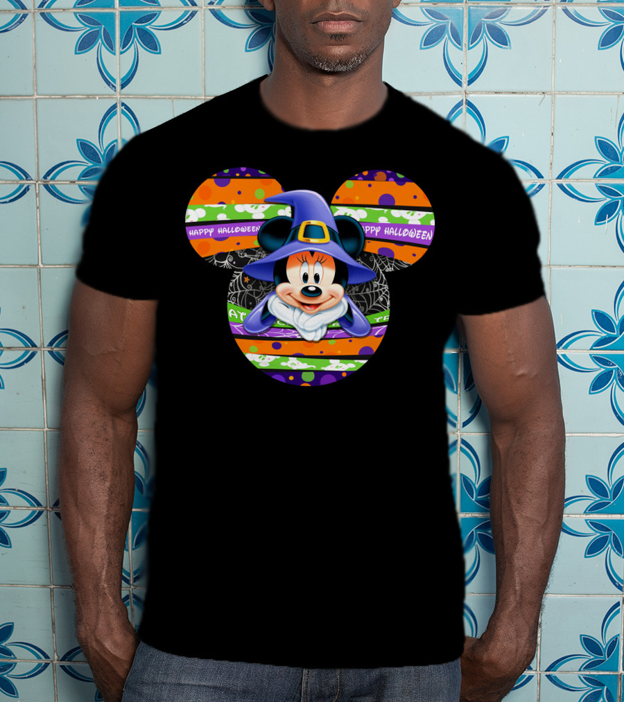 Minnie Mouse Happy Halloween Witch Hat Mickey Head T-Shirt