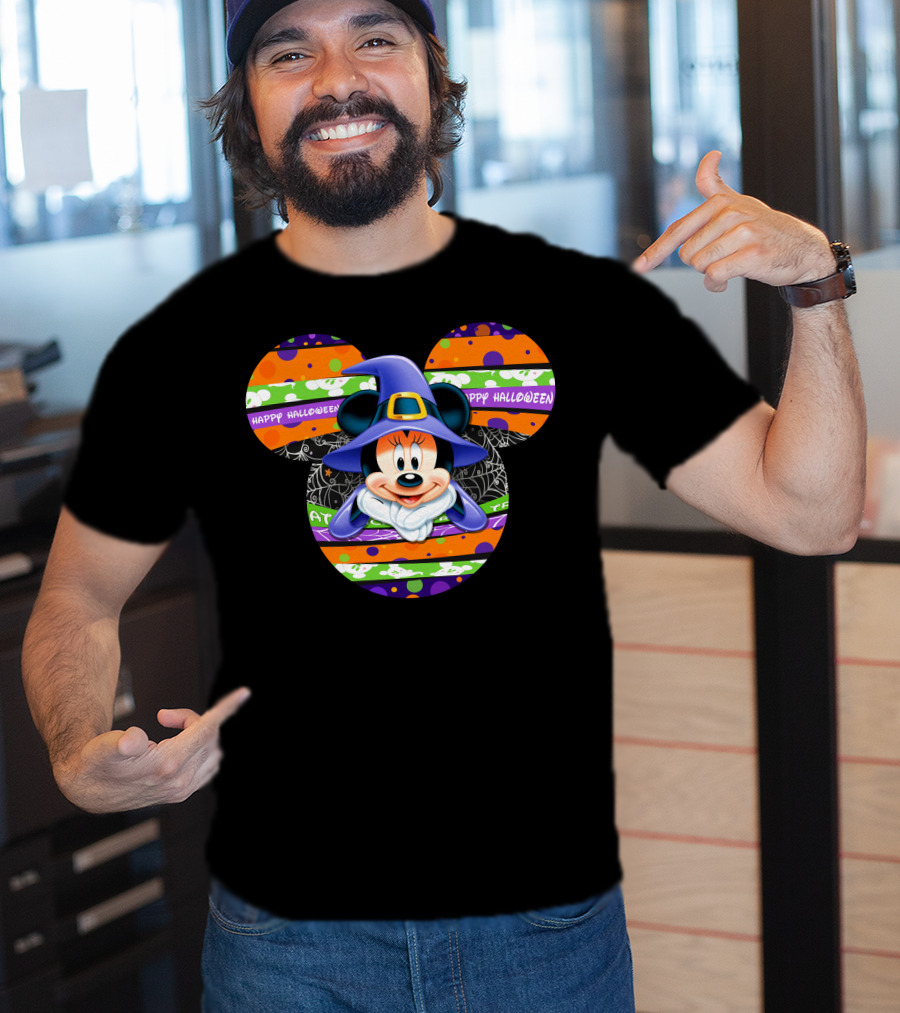 Minnie Mouse Happy Halloween Witch Hat Mickey Head T-Shirt