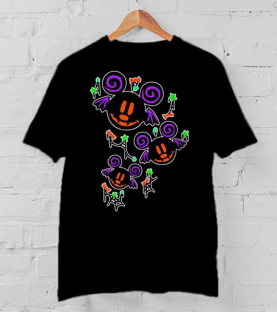 Halloween 55 Spooky Mickey Ears With Bat Wings And Pumpkins T-Shirt