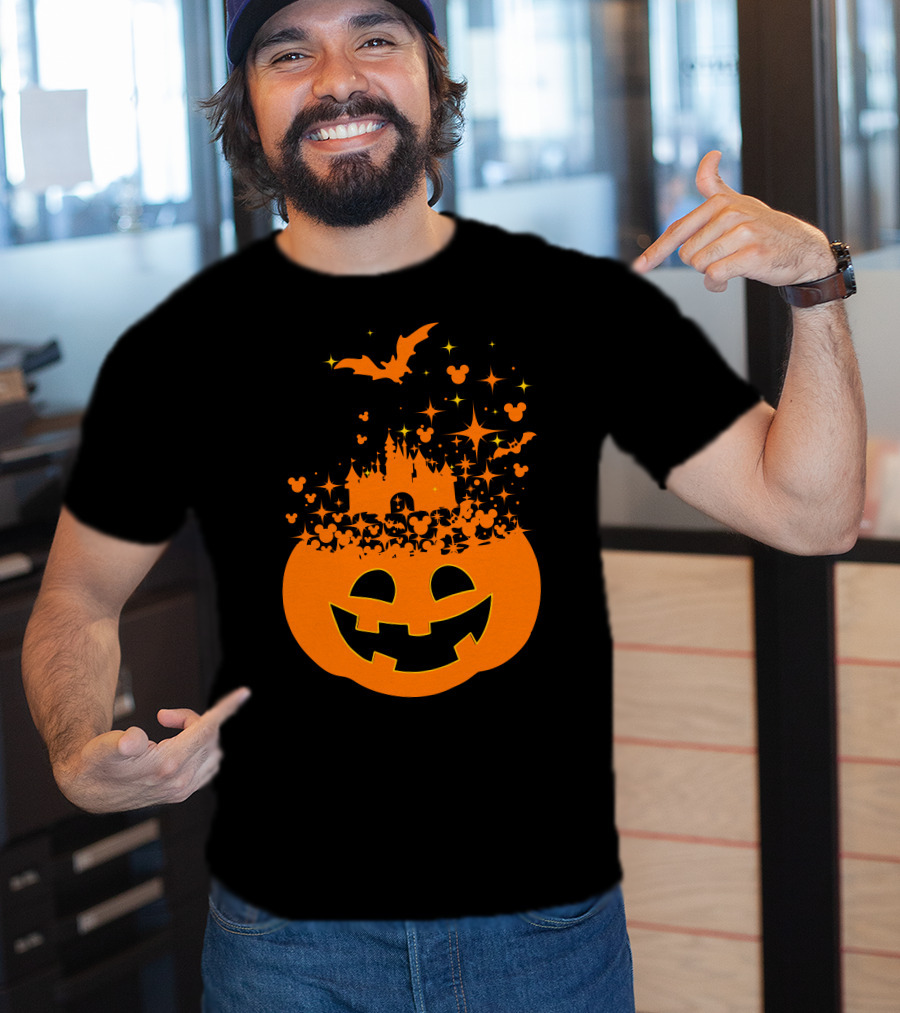 Halloween 74 Magic Pumpkin Castle And Mickey Bat Nightfall T-Shirt
