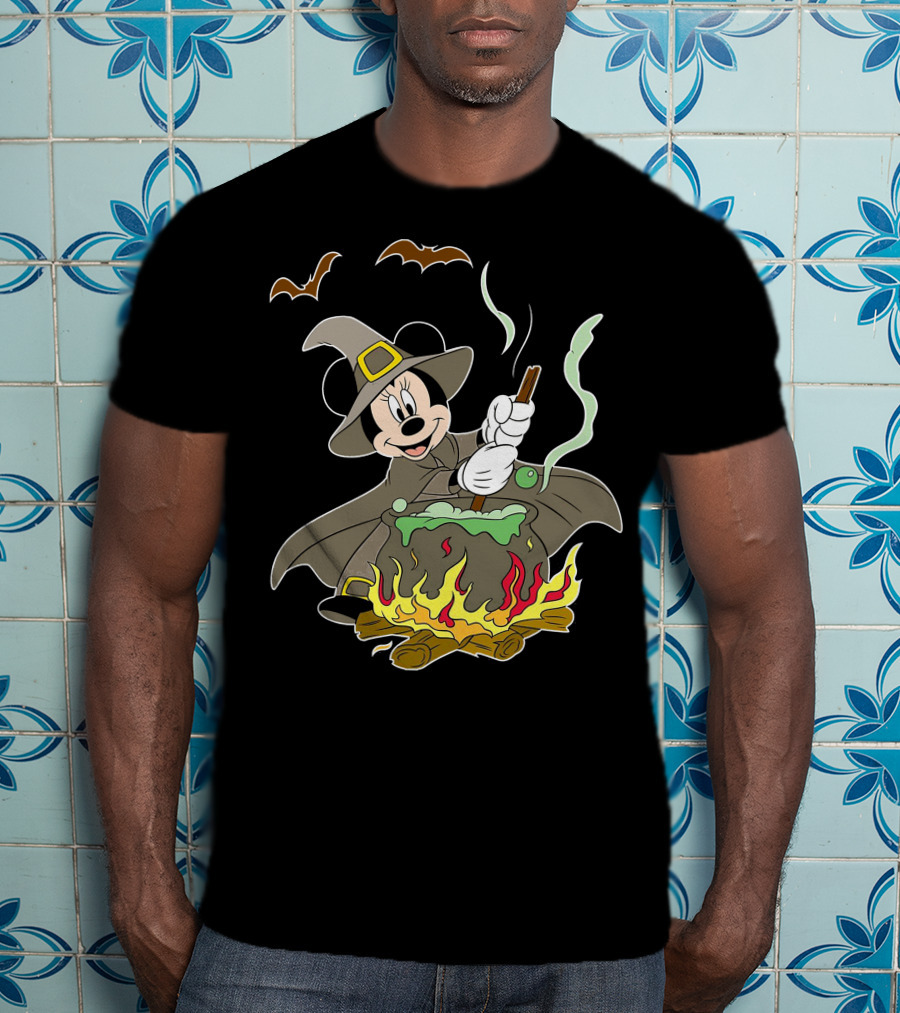 Halloween 92 Minnie Mouse Witch Cauldron And Bats T-Shirt
