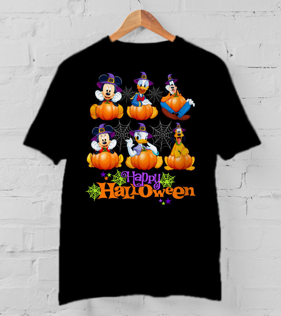 Mickey And Friends Happy Halloween Pumpkins And Spiderwebs T-Shirt