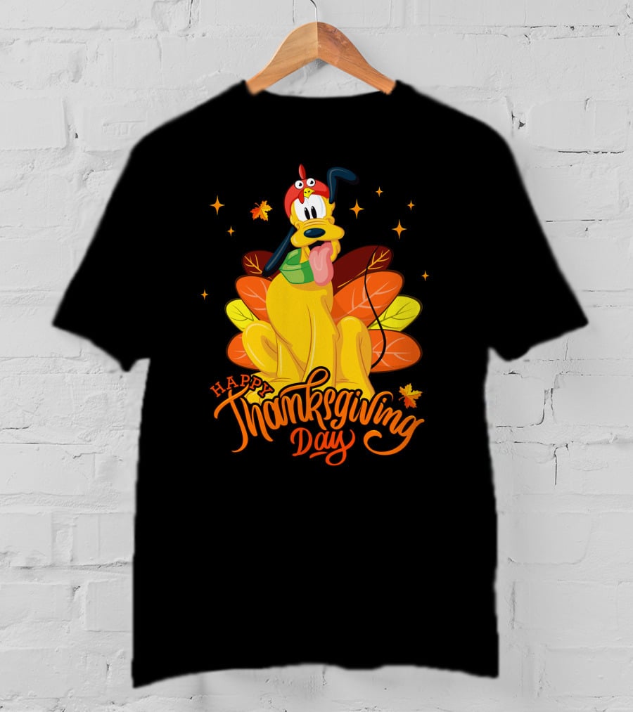 Happy Thanksgiving Day Pluto Turkey Costume Autumn Leaves Stars T-Shirt