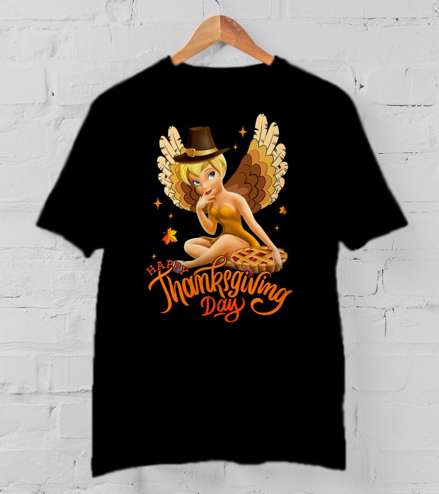 Thanksgiving Day Tinkerbell With Pie And Pilgrim Hat T-Shirt