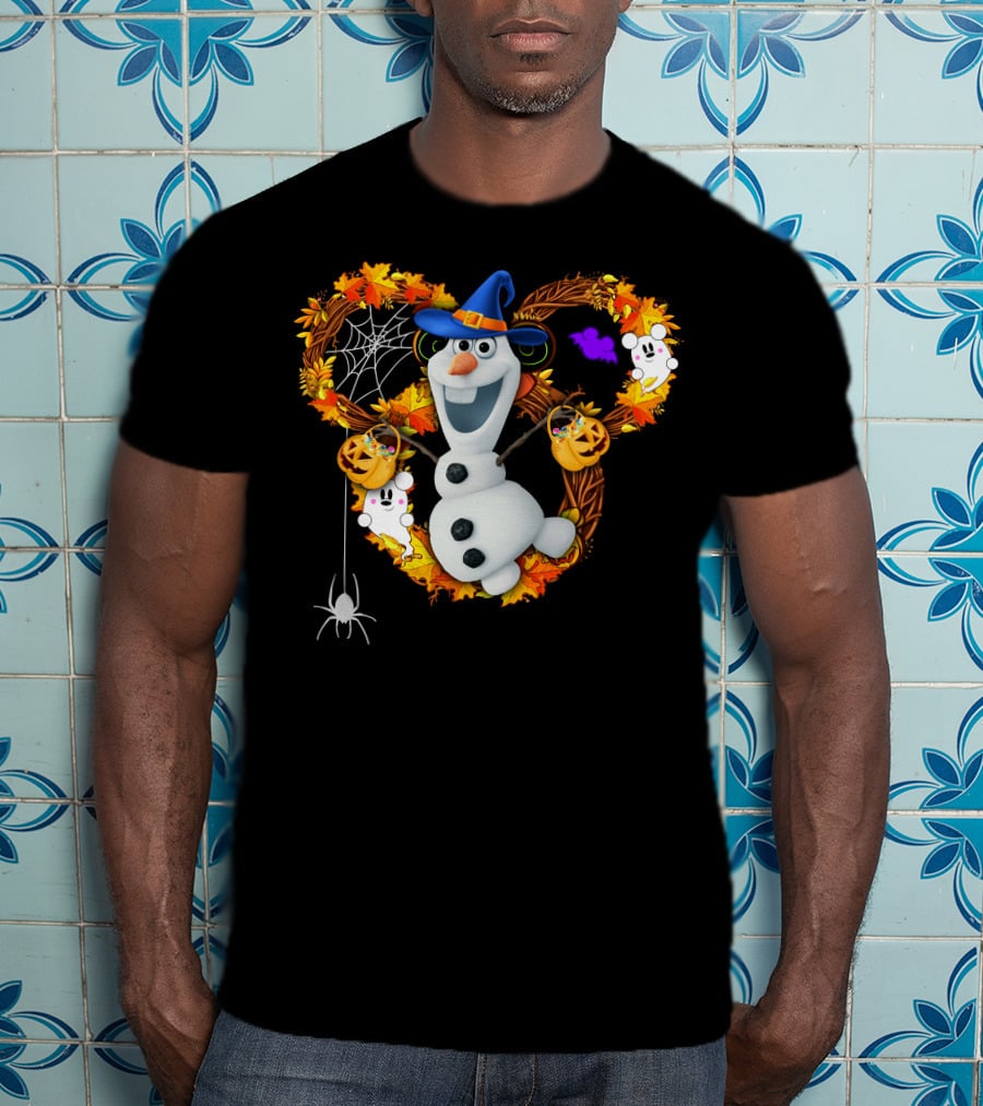 Olaf Halloween Witch Hat Pumpkin Candy Ghosts Spider Web Fall Leaves T-Shirt