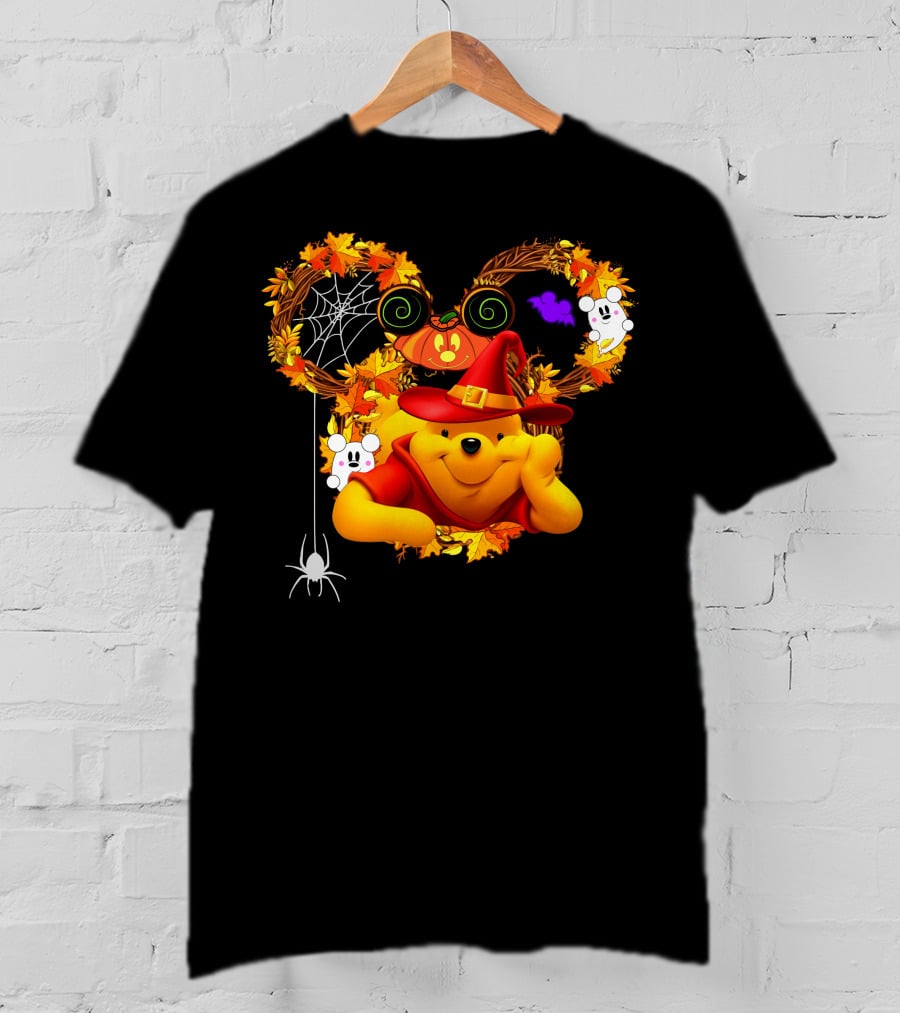 Pooh Halloween Witch Pumpkin Spider Ghosts Autumn Leaves T-Shirt