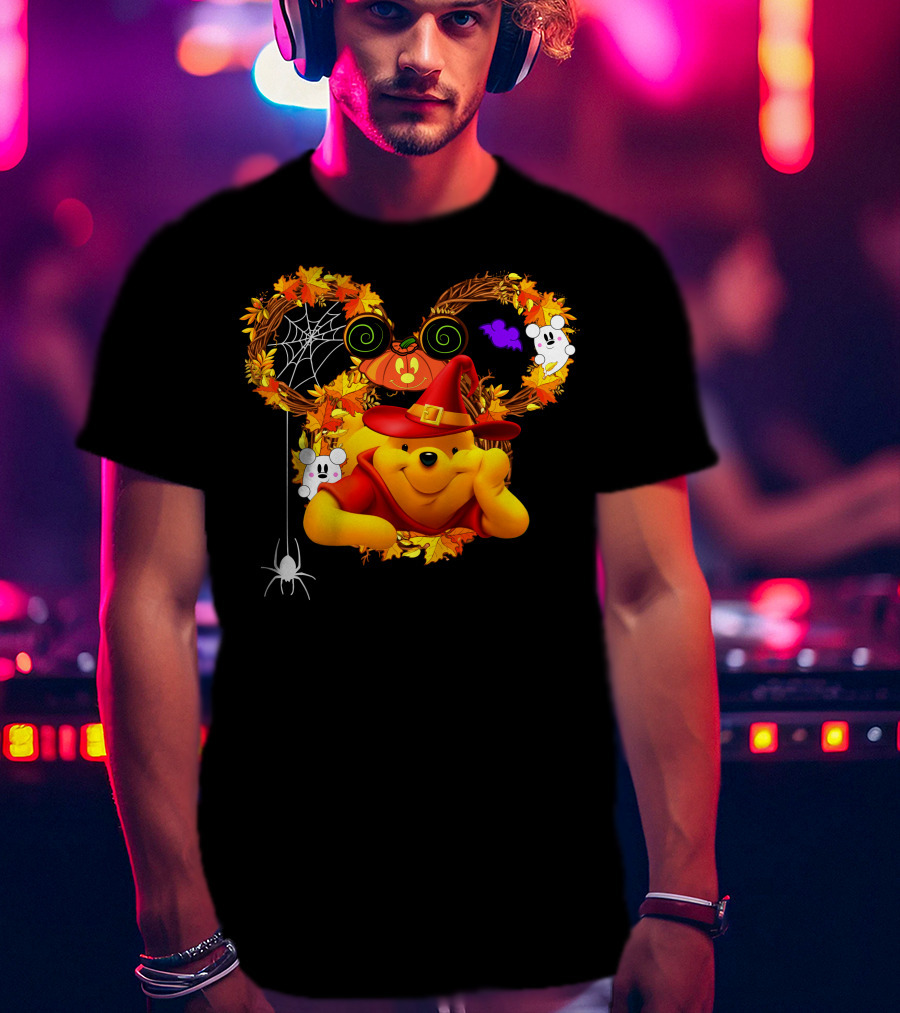 Pooh Halloween Witch Pumpkin Spider Ghosts Autumn Leaves T-Shirt