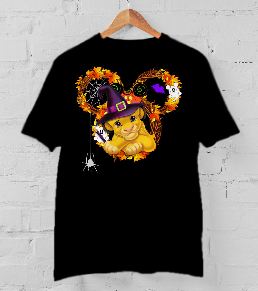 Simba Halloween Wreath With Witch Hat And Autumn Leaves T-Shirt