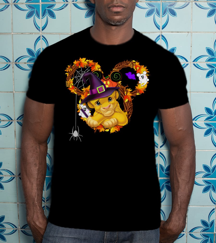 Simba Halloween Wreath With Witch Hat And Autumn Leaves T-Shirt