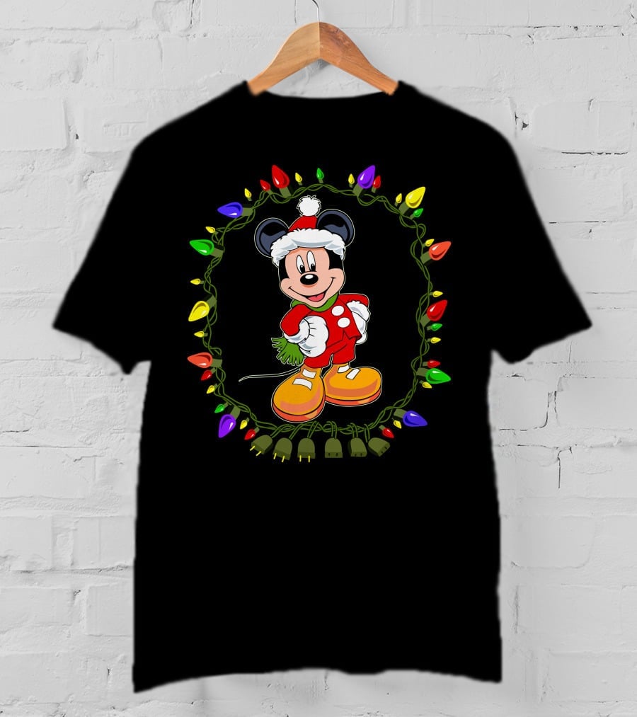 Merry Christmas 97 Mickey Mouse Lights And Santa Hat T-Shirt