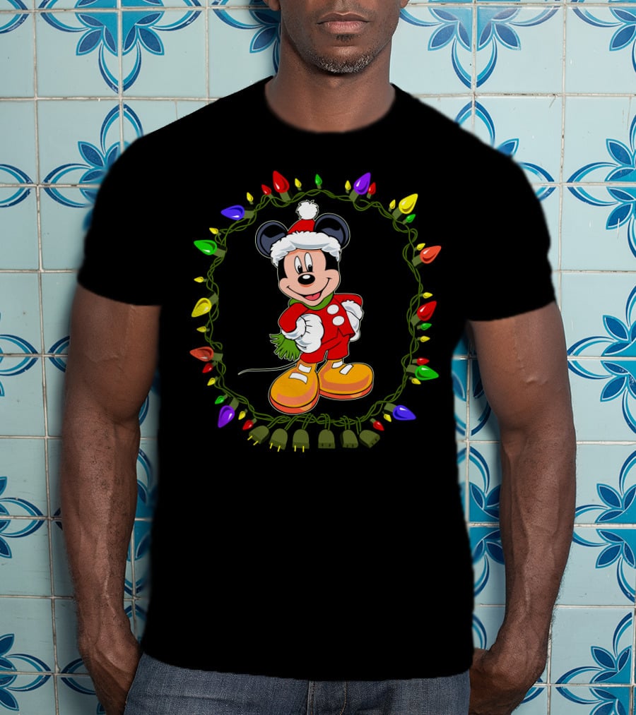 Merry Christmas 97 Mickey Mouse Lights And Santa Hat T-Shirt