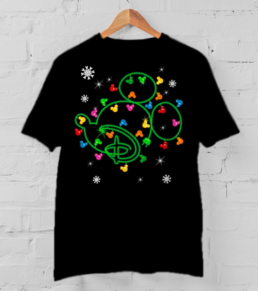 Merry Christmas 99 Lights Mickey Ears Snowflakes T-Shirt