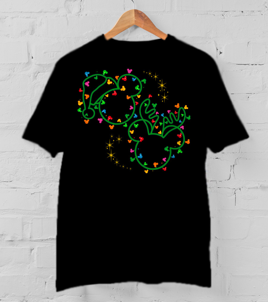 Merry Christmas 100 Mickey Mouse Ears Santa Hat Reindeer Holiday Lights T-Shirt