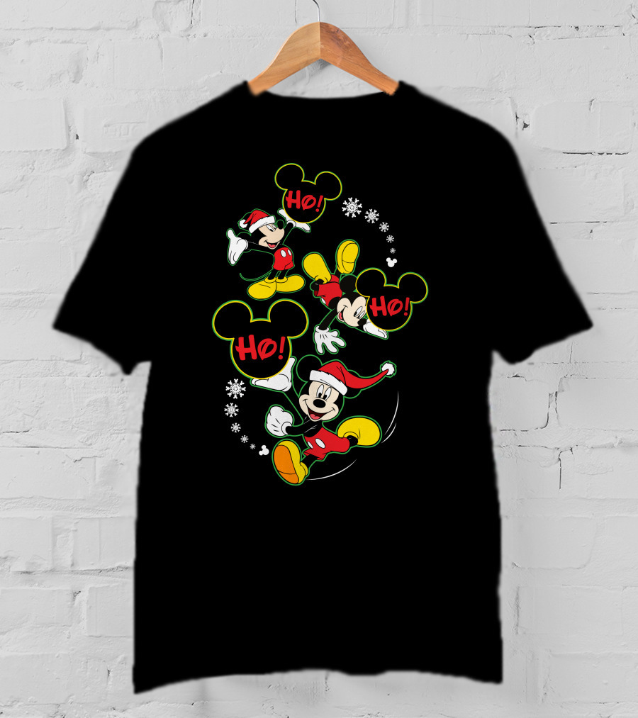 Merry Christmas 112 Mickey Mouse Ho Ho Santa Hat Snowflakes T-Shirt