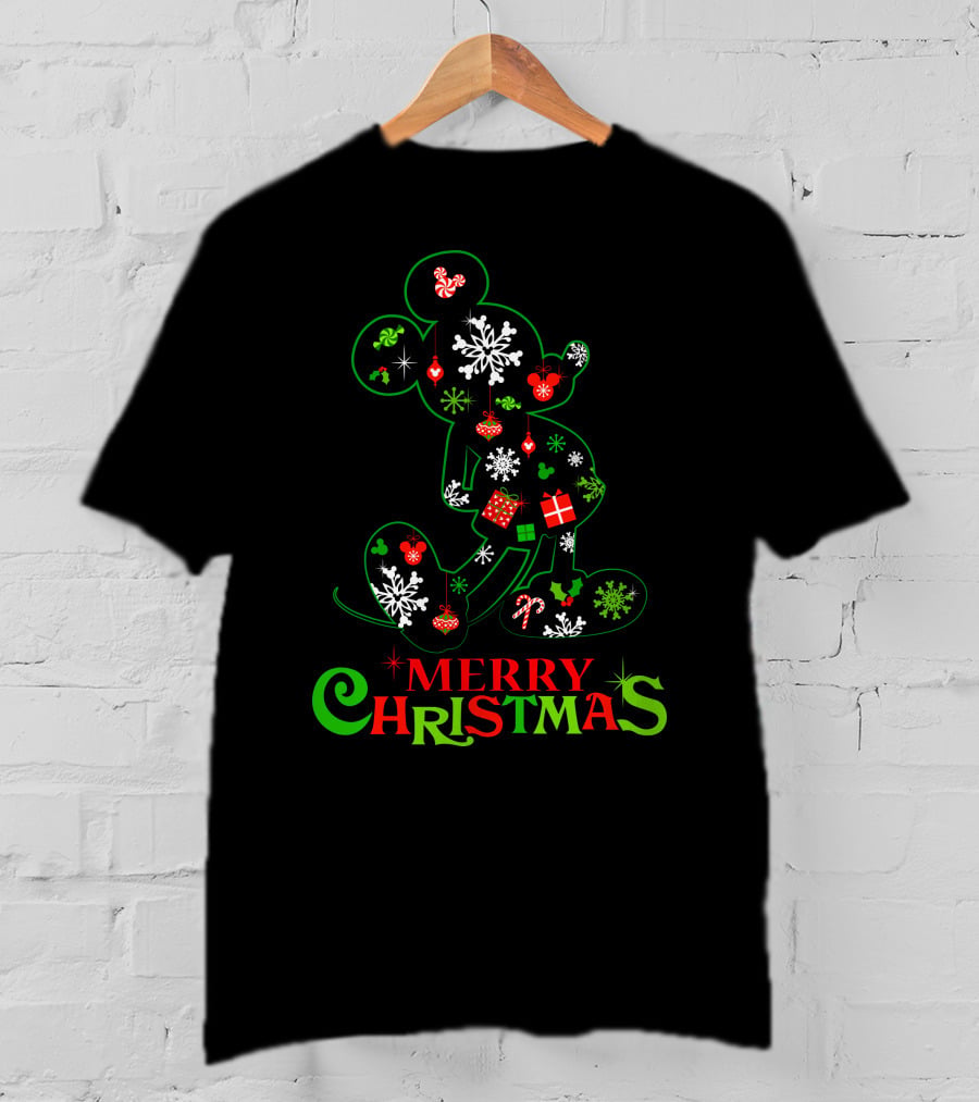 Merry Christmas Snowflakes Candy Cane Mickey Mouse Silhouette 128 T-Shirt