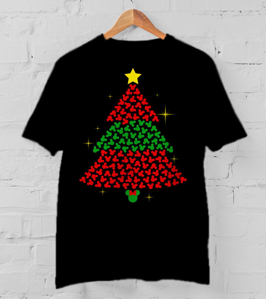 Mickey Christmas Tree With Star And Sparkles T-Shirt