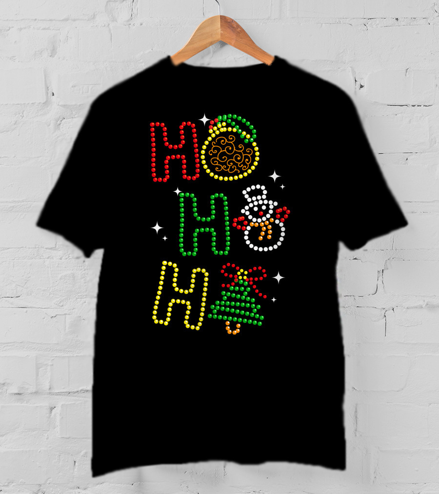 Ho Ho Ho Merry Christmas 56 Santa Snowman Tree T-Shirt