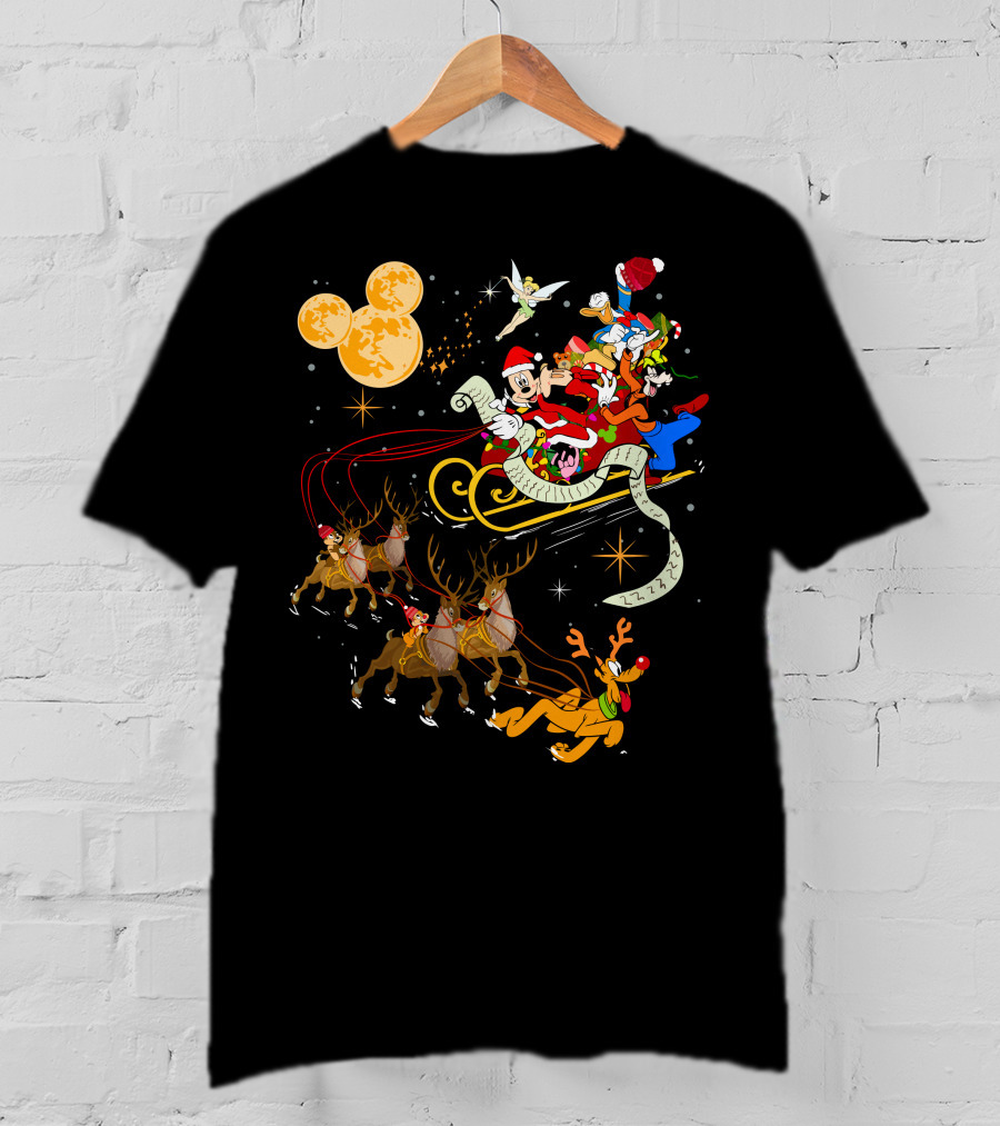 Mickey And Friends Christmas Sleigh Ride With Santa And Reindeer T-Shirt