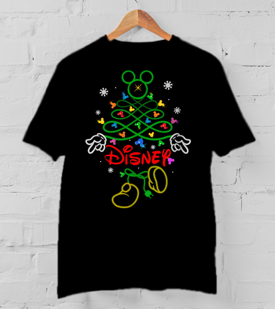 Disney Mickey Mouse Christmas Tree Neon Lights T-Shirt