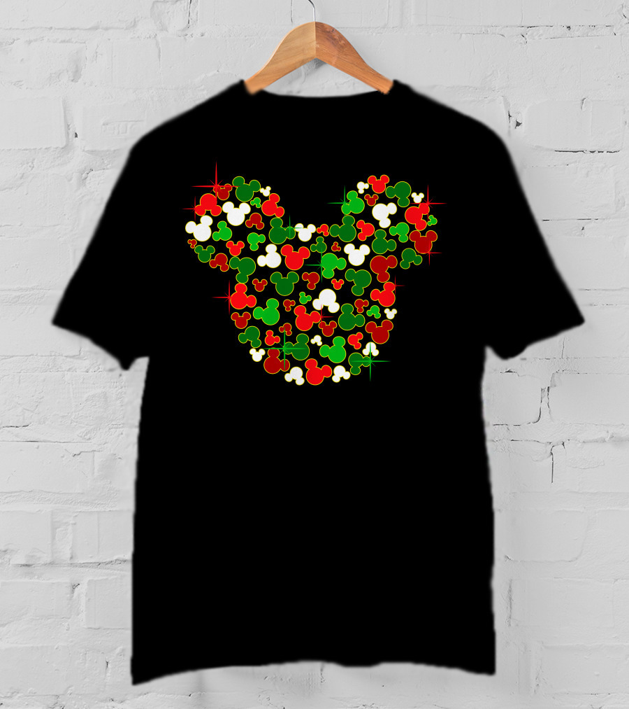 Festive Mickey Icon Pattern In Red Green And White T-Shirt