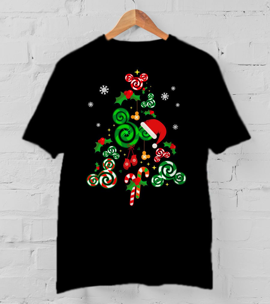 Merry Christmas 24 Candy Cane Tree With Santa Hat And Snowflakes T-Shirt