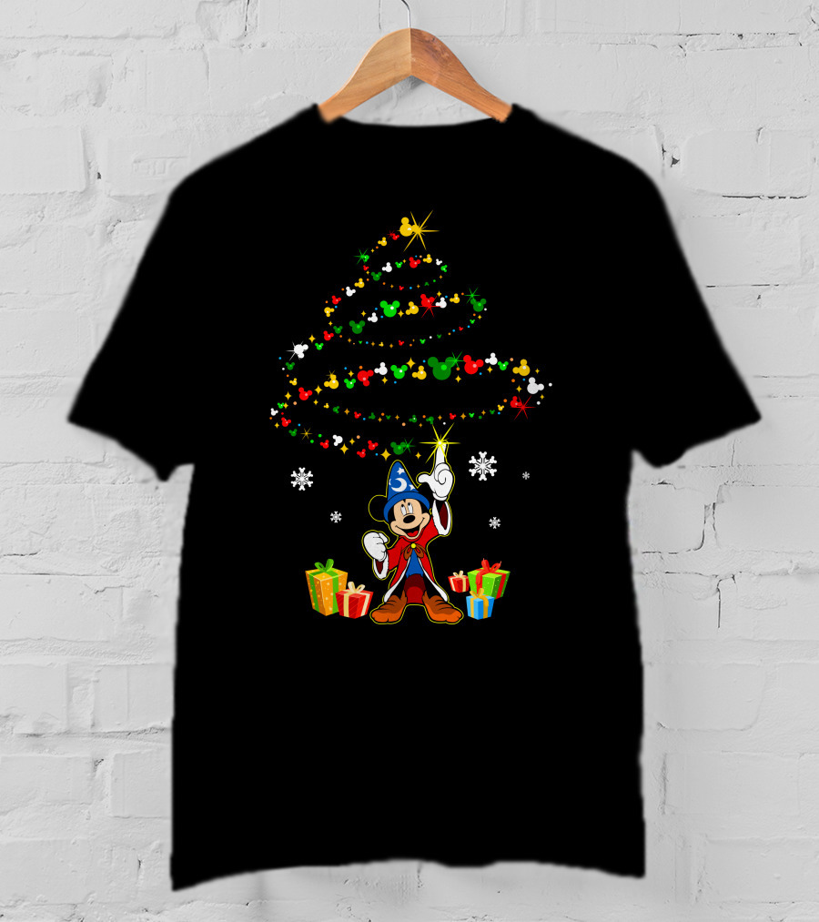 Sorcerer Mickey Mouse Christmas Tree Magic And Presents T-Shirt