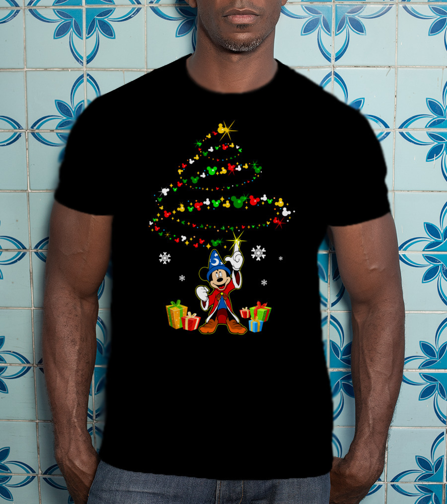 Sorcerer Mickey Mouse Christmas Tree Magic And Presents T-Shirt