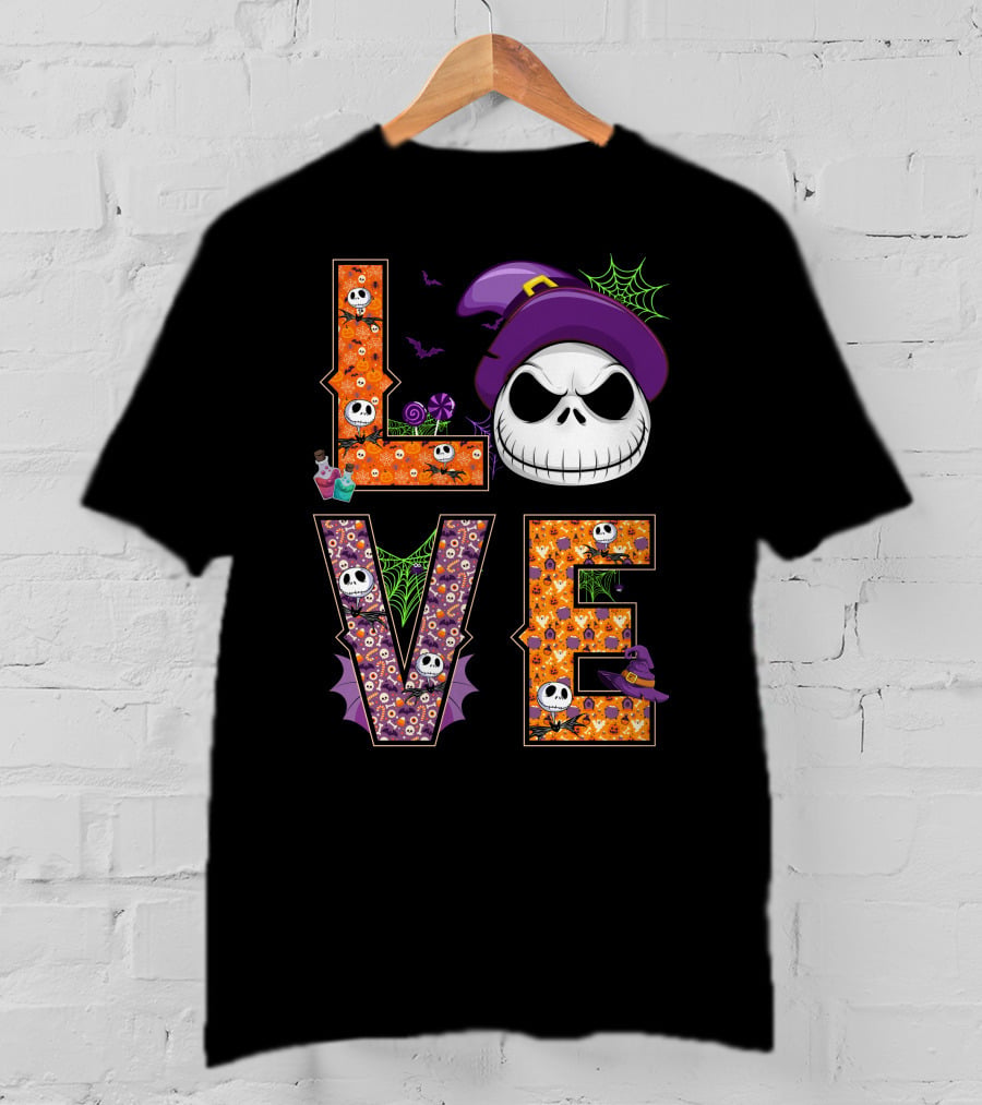 Jack Skellington Love Halloween Potion Hat Spider Webs T-Shirt