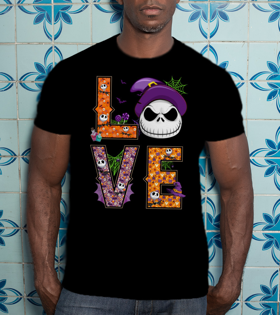 Jack Skellington Love Halloween Potion Hat Spider Webs T-Shirt