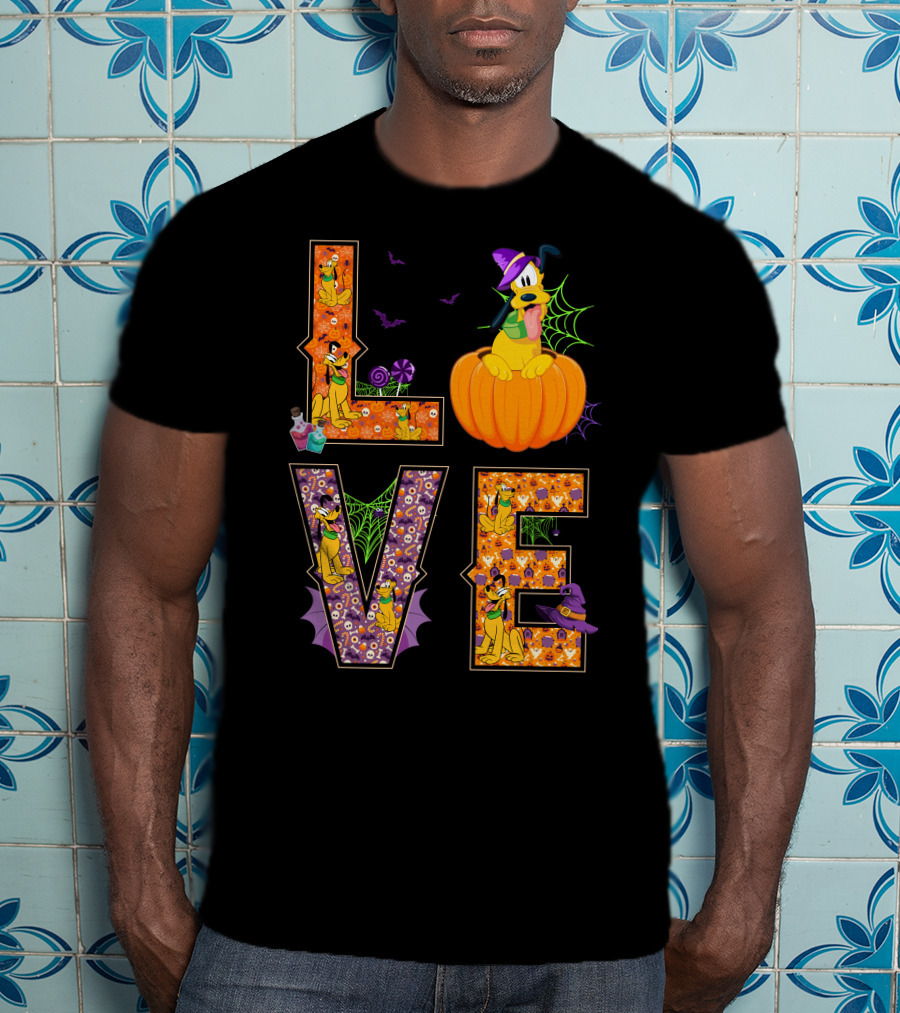 Love Halloween Pluto Pumpkin Hat Spiders Bats T-Shirt