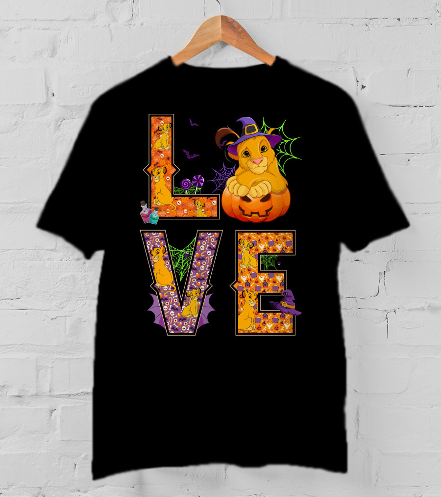 Love Halloween Simba Witch Pumpkin Spiderweb T-Shirt