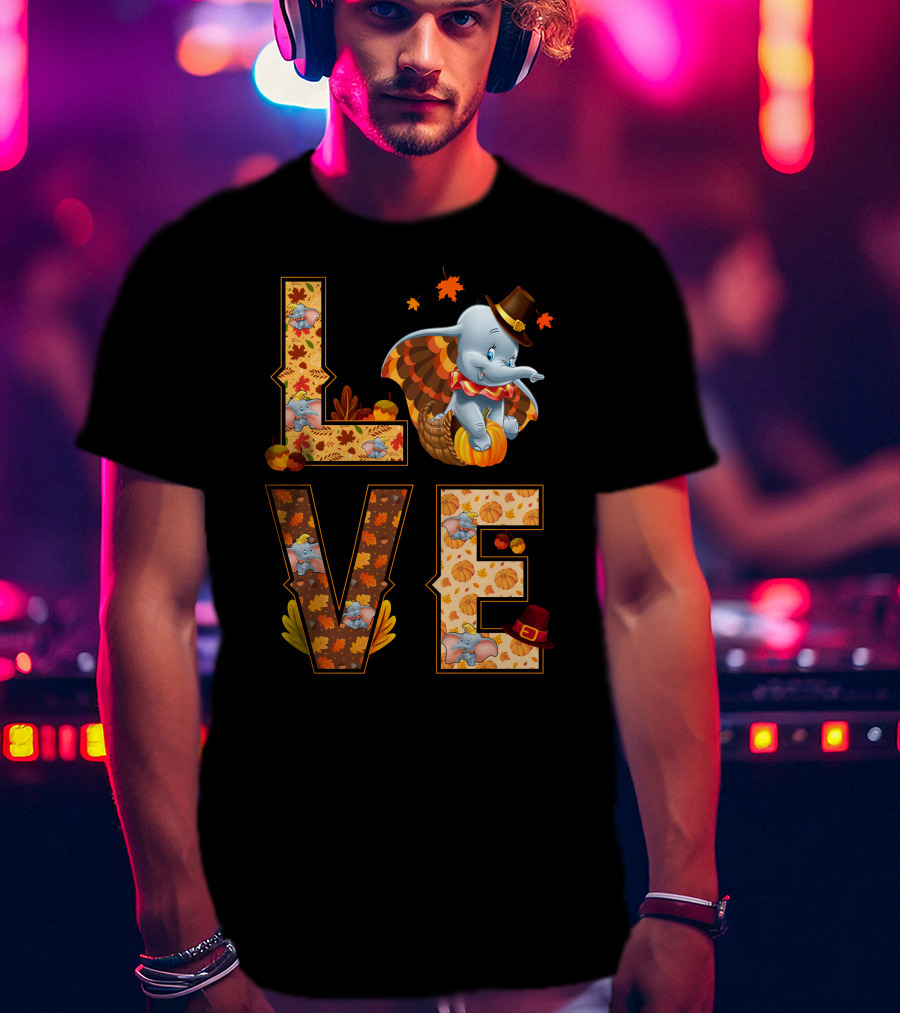 Love Dumbo Thanksgiving Autumn Theme T-Shirt