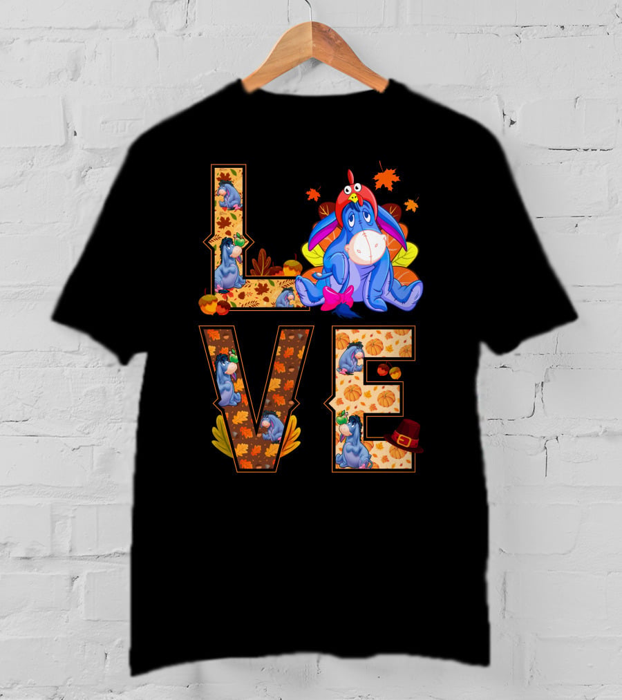 Eeyore Love Fall Leaves Pumpkins Thanksgiving T-Shirt