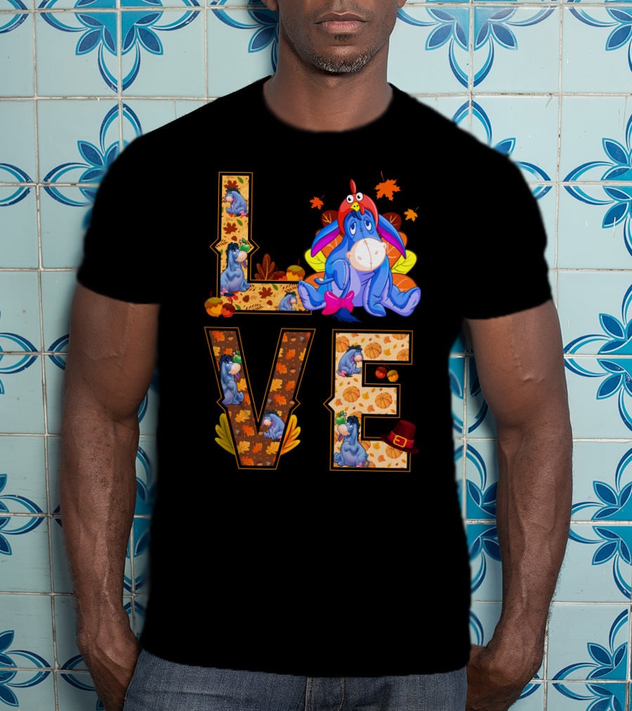 Eeyore Love Fall Leaves Pumpkins Thanksgiving T-Shirt