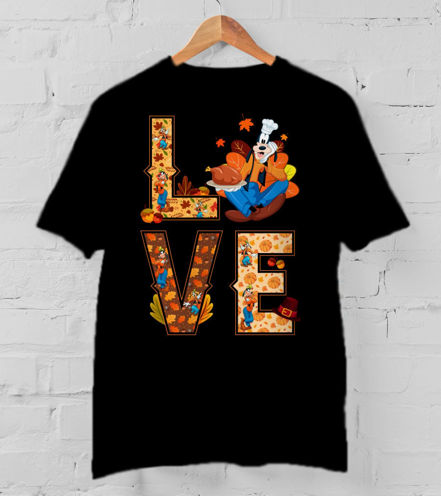 Goofy Love Fall Thanksgiving Leaves Turkey Chef Hat T-Shirt