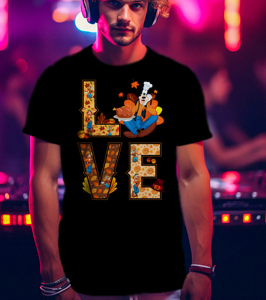 Goofy Love Fall Thanksgiving Leaves Turkey Chef Hat T-Shirt