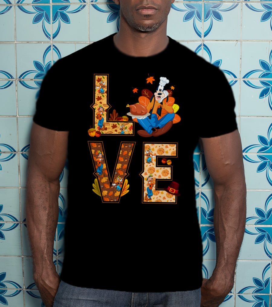 Goofy Love Fall Thanksgiving Leaves Turkey Chef Hat T-Shirt
