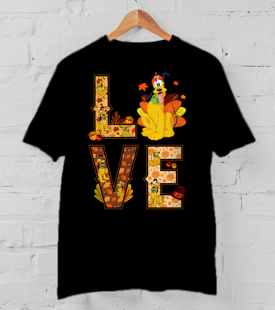 Pluto Thanksgiving Love Autumn Leaves And Pumpkins T-Shirt
